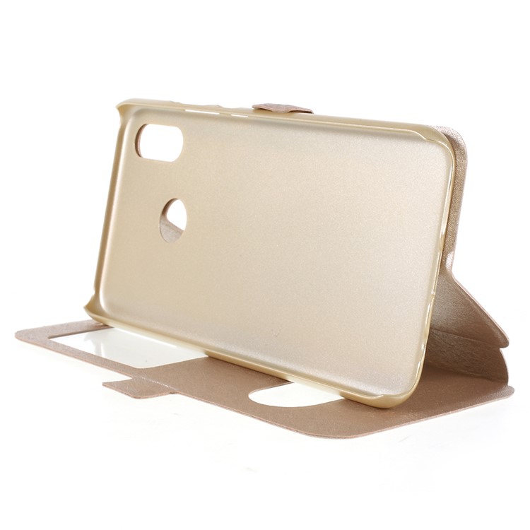 Silk Texture Dual View Window Leather Stand Mobile Casing for Huawei P20 Lite / Nova 3e - Gold-4