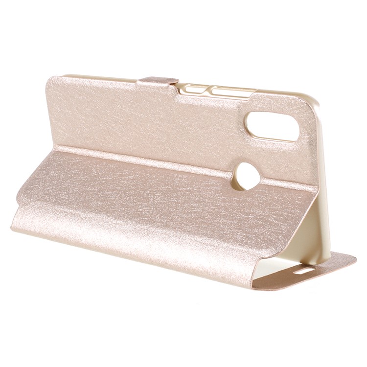 Silk Texture Dual View Window Leather Stand Mobile Casing for Huawei P20 Lite / Nova 3e - Gold-5