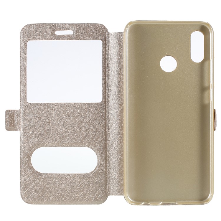 Silk Texture Dual View Window Leather Stand Mobile Casing for Huawei P20 Lite / Nova 3e - Gold-6