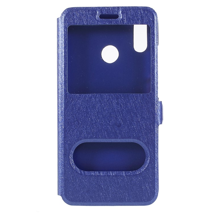Silk Texture Dual View Window Leather Protective Shell for Huawei P20 Lite / Nova 3e - Blue-1