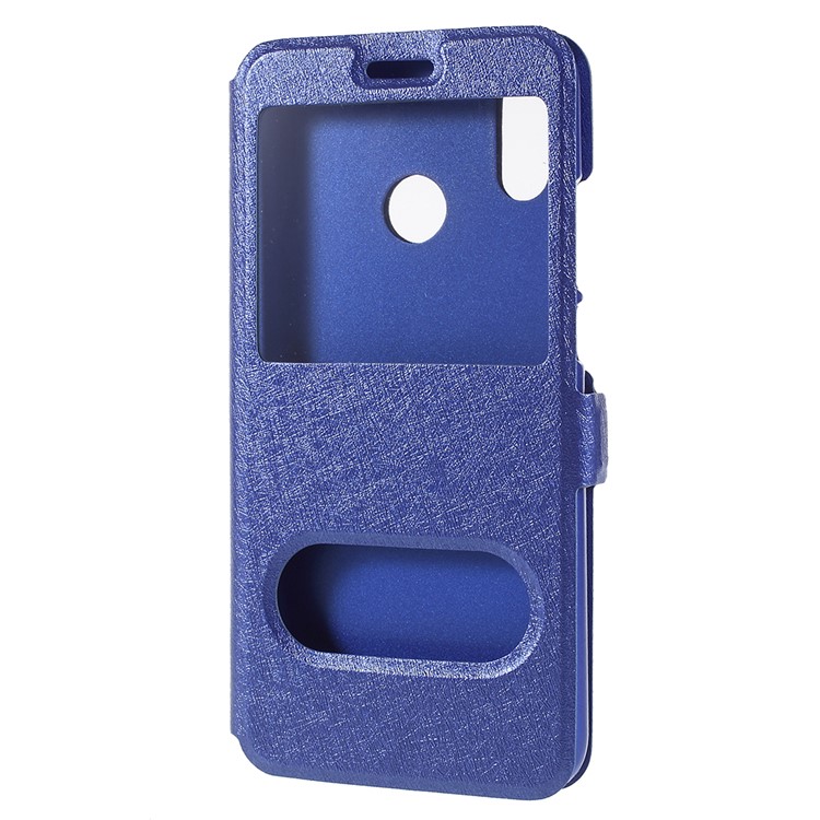 Silk Texture Dual View Window Leather Protective Shell for Huawei P20 Lite / Nova 3e - Blue-2