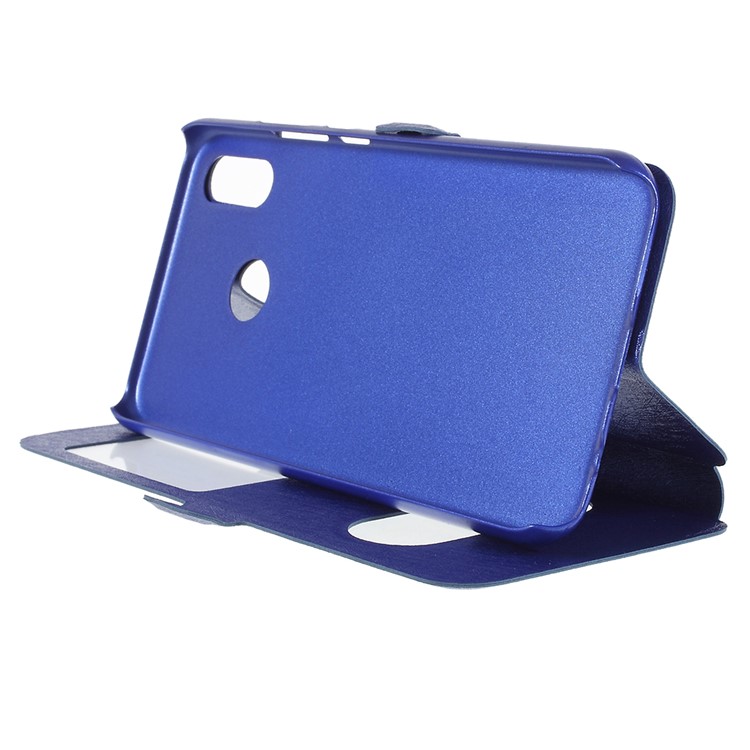 Silk Texture Dual View Window Leather Protective Shell for Huawei P20 Lite / Nova 3e - Blue-4