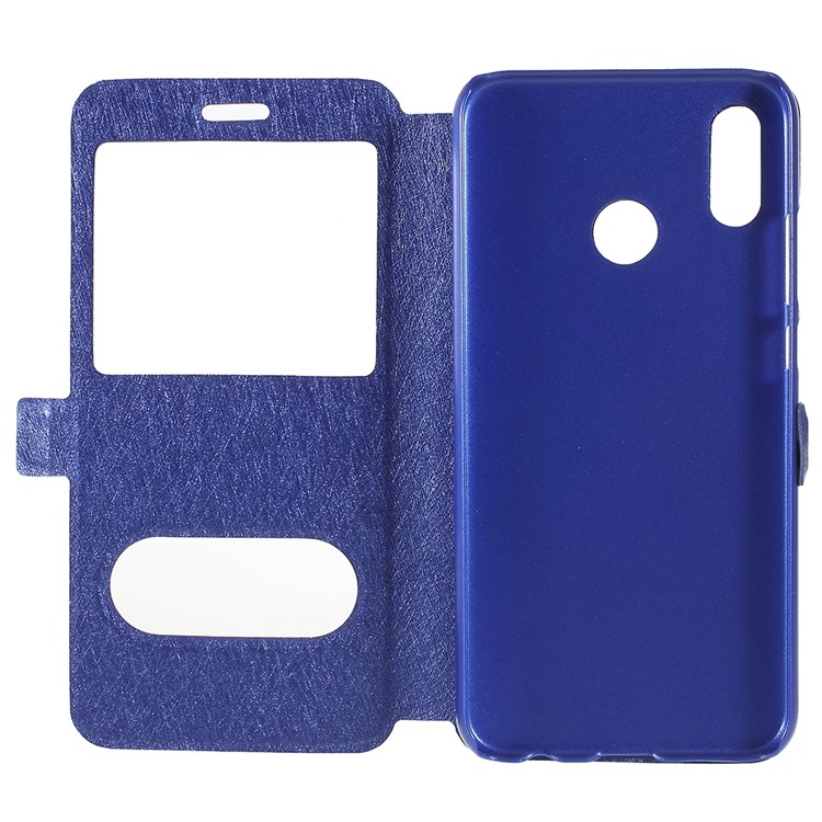 Silk Texture Dual View Window Leather Protective Shell for Huawei P20 Lite / Nova 3e - Blue-6