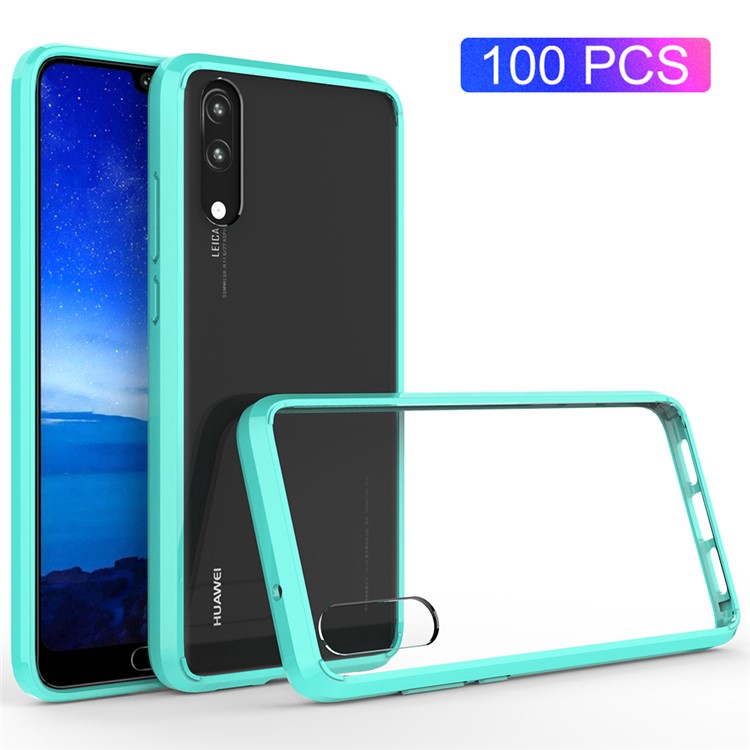 100PCS/Lot Crystal Clear Acrylic + TPU Combo Phone Shell for Huawei P20 - Cyan-1