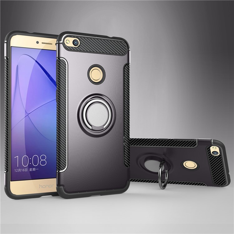 Magnetic Ring Holder TPU PC Cover Case for Huawei P8 Lite (2017)/Honor 8 Lite - Grey-1