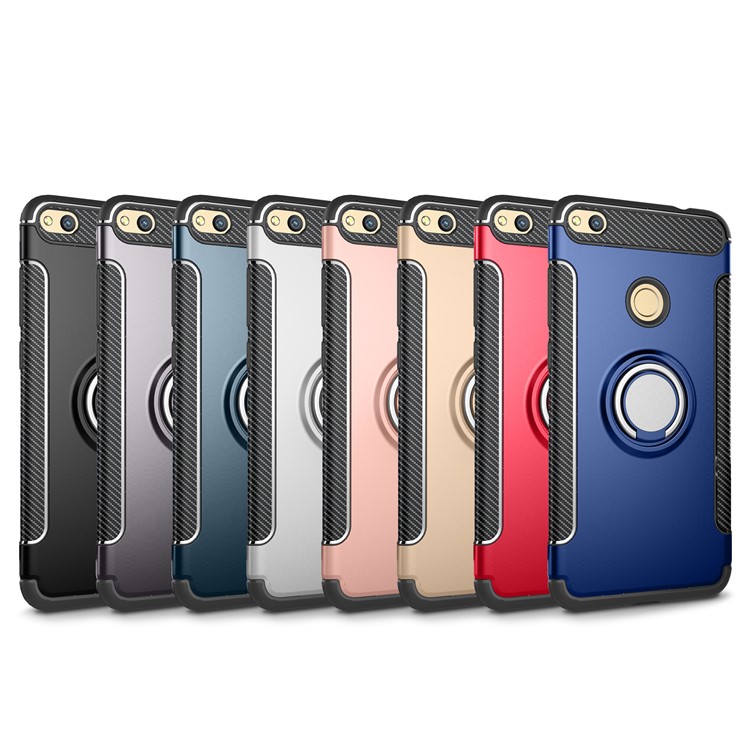 Magnetic Ring Holder TPU PC Cover Case for Huawei P8 Lite (2017)/Honor 8 Lite - Grey-2