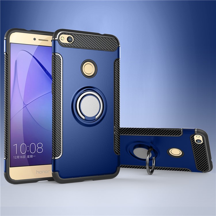 For Huawei P8 Lite (2017)/Honor 8 Lite Magnetic Ring Holder TPU PC Back Case - Dark Blue-1