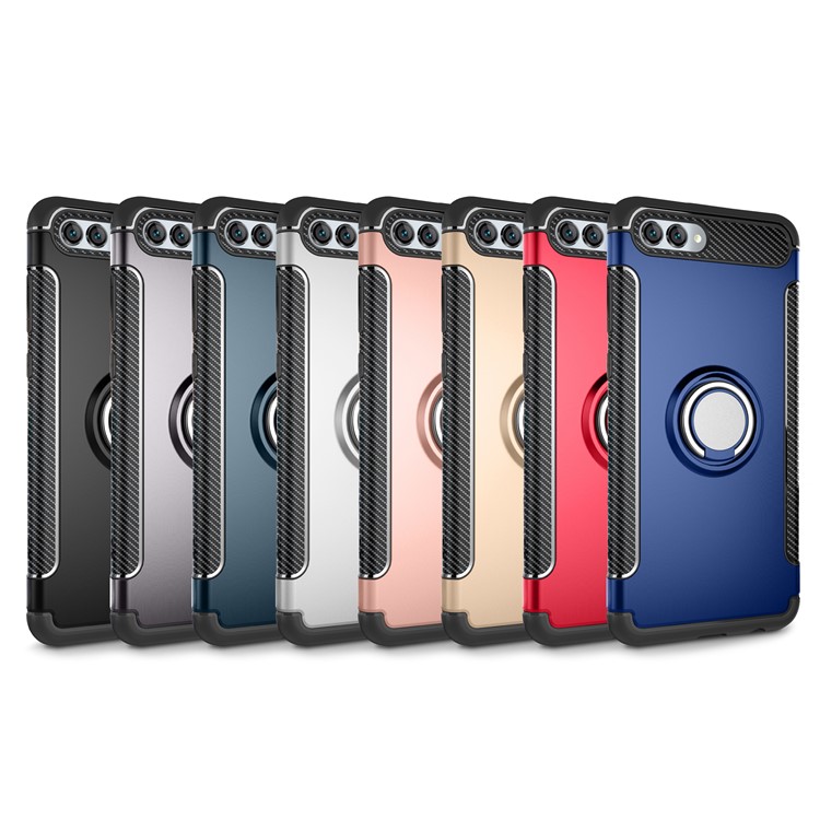 2-in-1 Carbon Fiber Grain TPU+PC Combo Casing with Magnetic Ring Holder for Huawei nova 2s - Silver-2