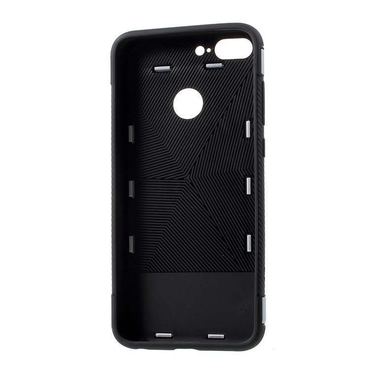 2-in-1 Carbon Fiber Texture TPU Plastic Cover with Magnetic Ring Holder for Huawei Honor 9 Lite / 9 Youth Edition - Slver-2