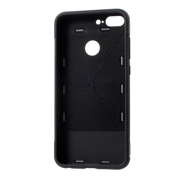 Carbon Fiber Texture TPU + PC Combo Shell with Magnetic Ring Holder for Huawei Honor 9 Lite / 9 Youth Edition - Grey-2