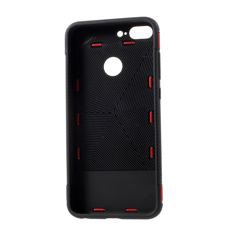 2-in-1 Carbon Fiber Texture TPU PC Hybrid Phone Casing with Magnetic Ring Holder for Huawei Honor 9 Lite / 9 Youth Edition - Red-2