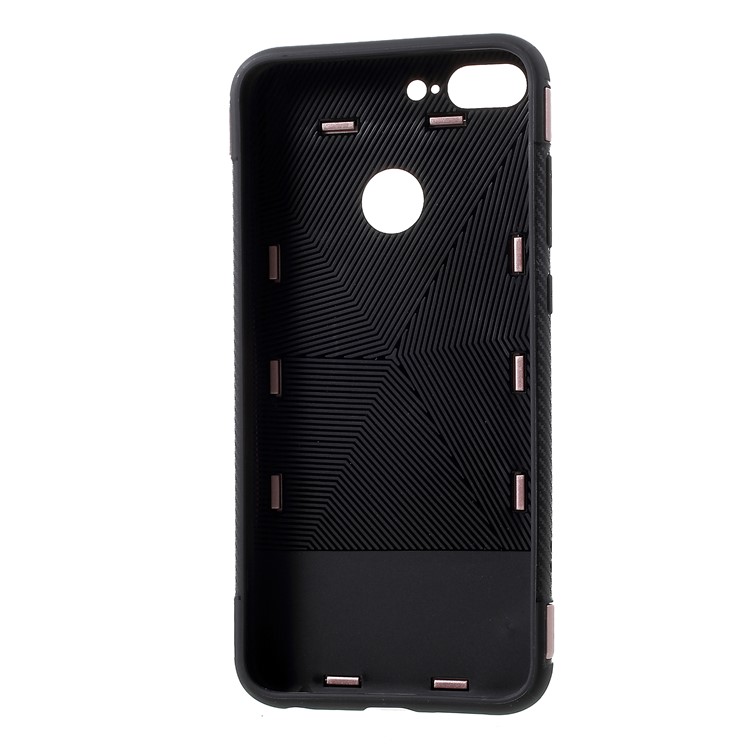Carbon Fiber Texture TPU PC Mobile Case with Magnetic Ring Holder for Huawei Honor 9 Lite / 9 Youth Edition - Rose Gold-2