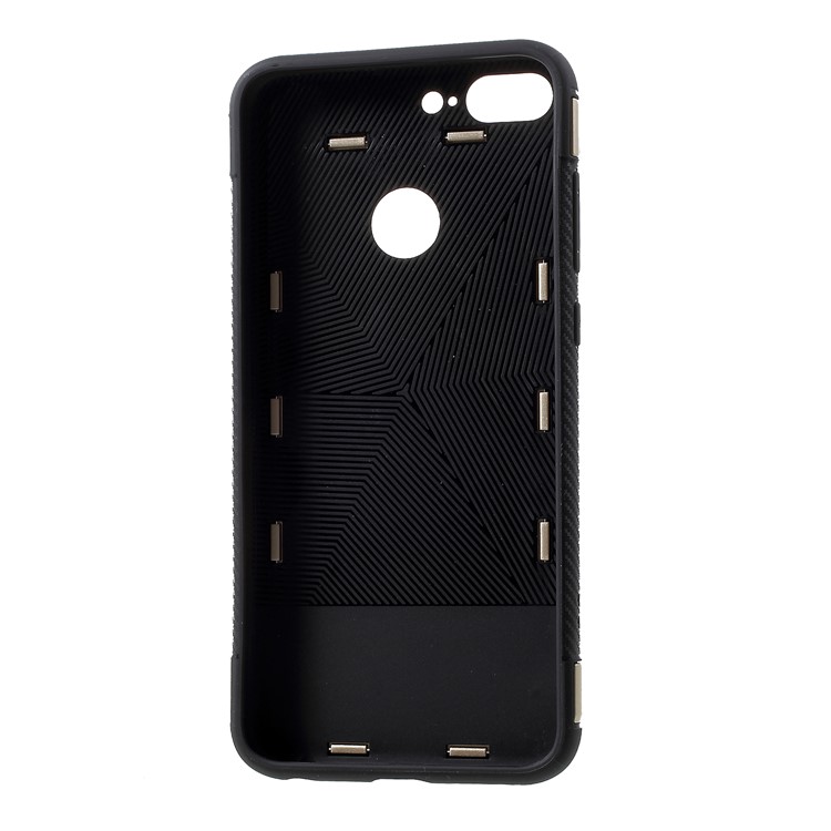 Carbon Fiber Texture TPU PC Phone Back Case with Magnetic Ring Holder for Huawei Honor 9 Lite / 9 Youth Edition - Gold-2