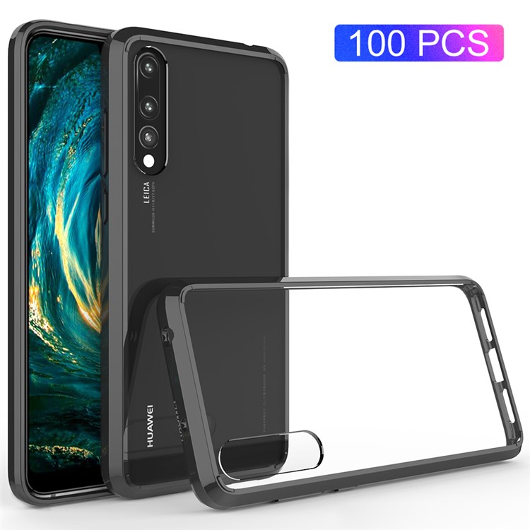 100Pcs/Lot for Huawei P20 Pro Drop-resistant Clear Acrylic + TPU Hybrid Phone Casing - Black-1