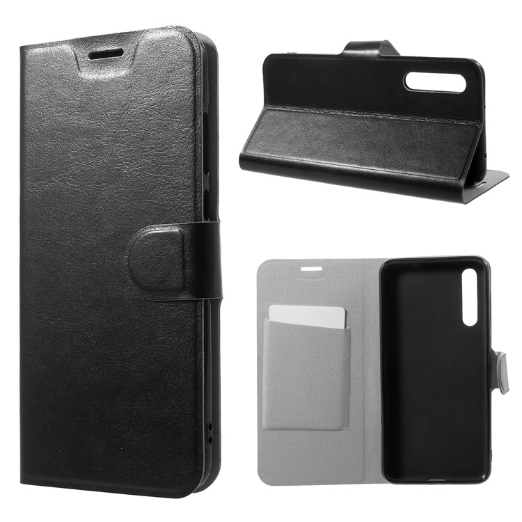 Crazy Horse Texture Card Holder Leather Case Built-in Steel Sheet for Huawei P20 Pro - Black-1