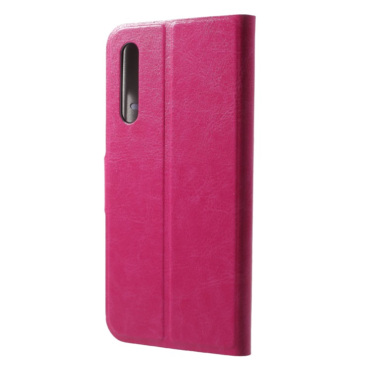 Crazy Horse Texture Card Holder Leather Cover Built-in Steel Sheet for Huawei P20 Pro - Rose-2