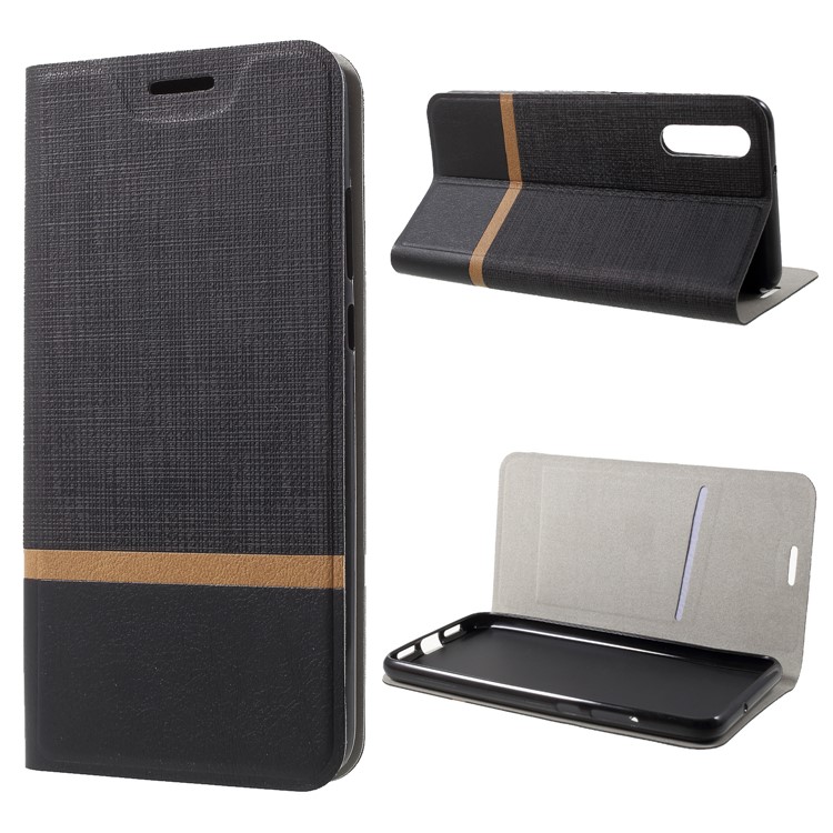Cross Texture Leather Stand Case with Card Slot for Huawei P20 Built-in Steel Sheet - Black-1