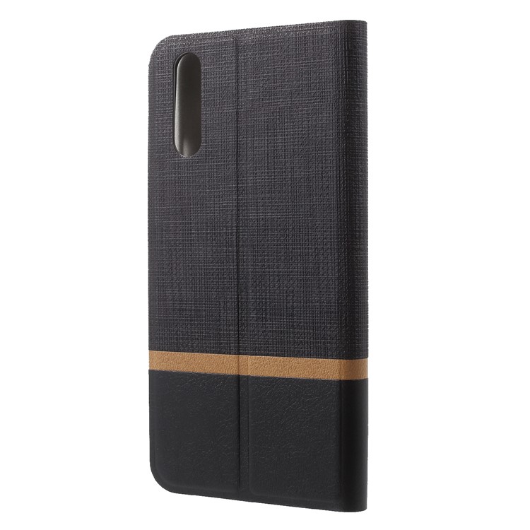 Cross Texture Leather Stand Case with Card Slot for Huawei P20 Built-in Steel Sheet - Black-2