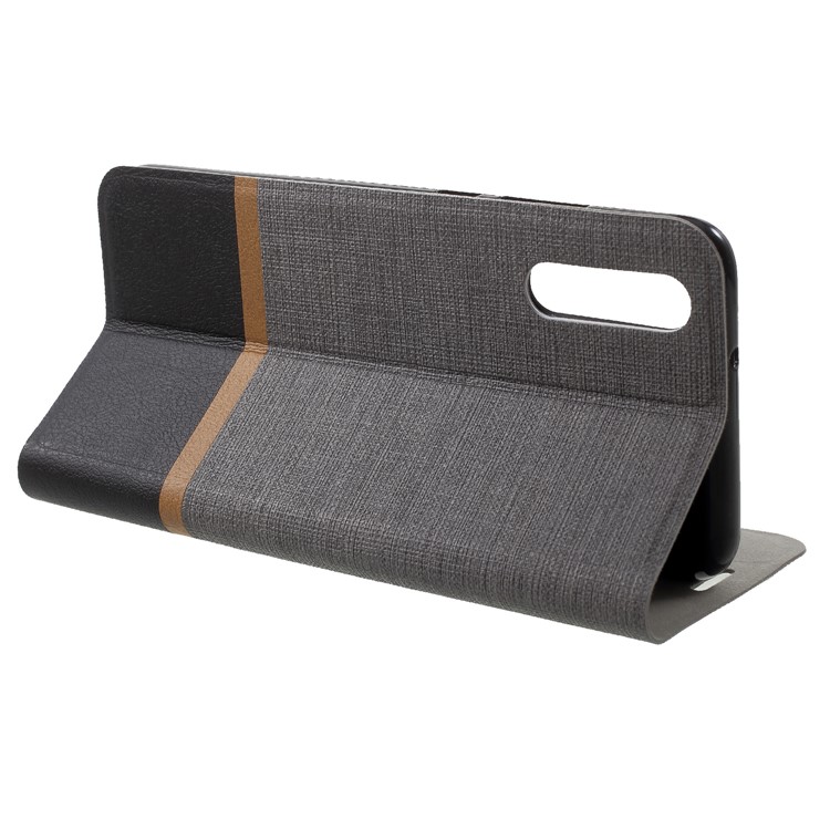Cross Texture Leather Stand Cover Accessory with Card Slot for Huawei P20 Built-in Steel Sheet - Grey-4