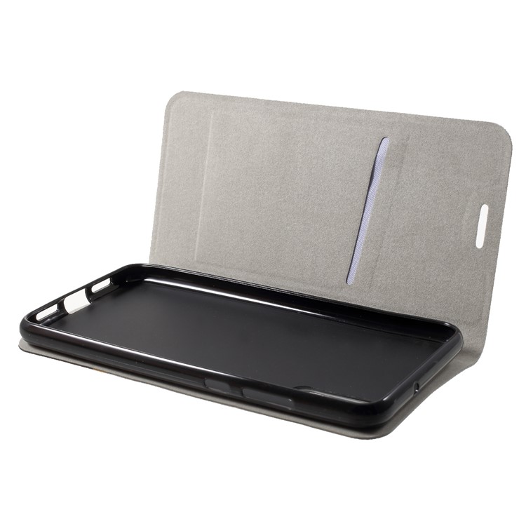 Cross Texture Leather Stand Cover Accessory with Card Slot for Huawei P20 Built-in Steel Sheet - Grey-5