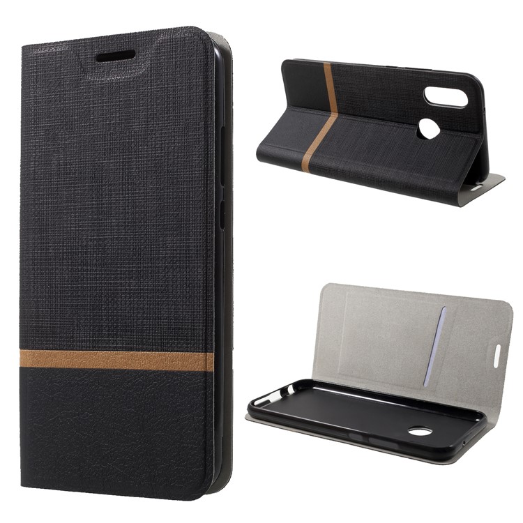 Cross Texture Leather Stand Case with Card Slot for Huawei P20 Lite/Nova 3e (China) Built-in Steel Sheet - Black-1