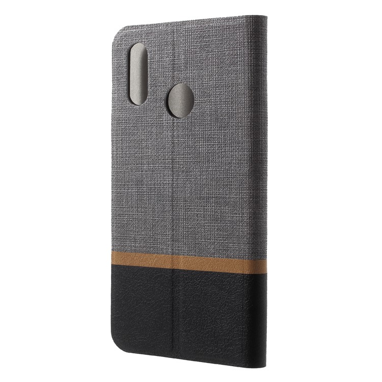 Cross Texture Leather Stand Cover Accessory with Card Slot for Huawei P20 Lite/Nova 3e (China) Built-in Steel Sheet - Grey-2