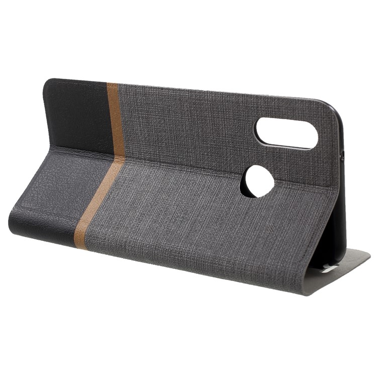 Cross Texture Leather Stand Cover Accessory with Card Slot for Huawei P20 Lite/Nova 3e (China) Built-in Steel Sheet - Grey-4