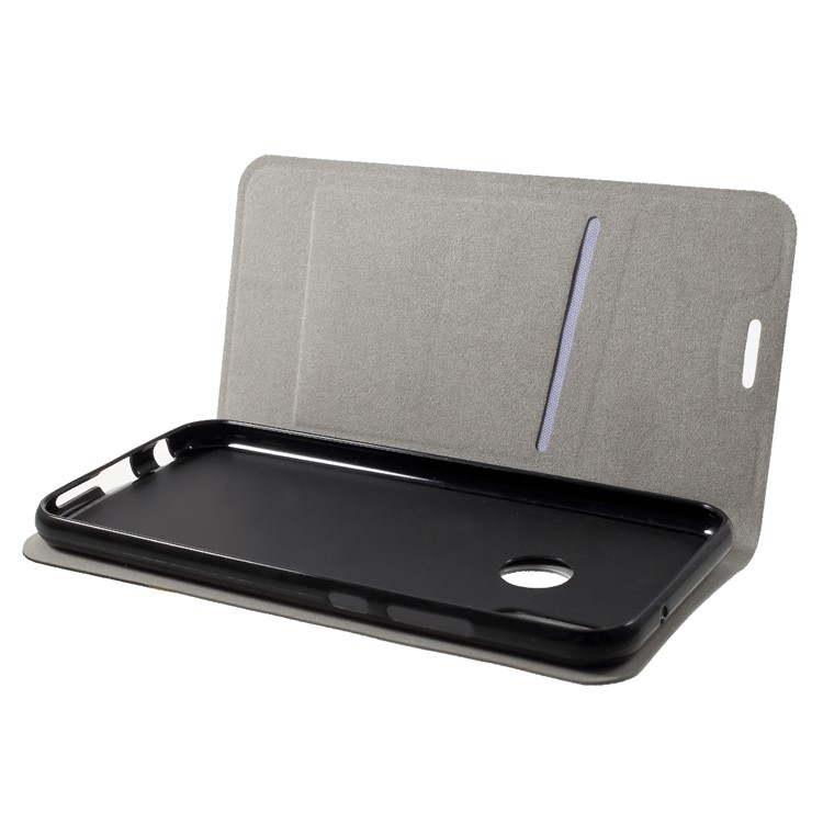 Cross Texture Leather Stand Cover Accessory with Card Slot for Huawei P20 Lite/Nova 3e (China) Built-in Steel Sheet - Grey-5
