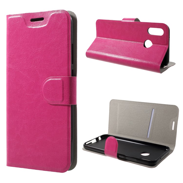 For Huawei P20 Lite/Nova 3e Crazy Horse Texture Card Holder Leather Case Built-in Steel Sheet - Rose-1