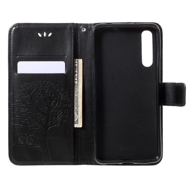 Imprint Tree Owl Magnetic Wallet PU Leather Stand Cover for Huawei P20 Pro - Black-5