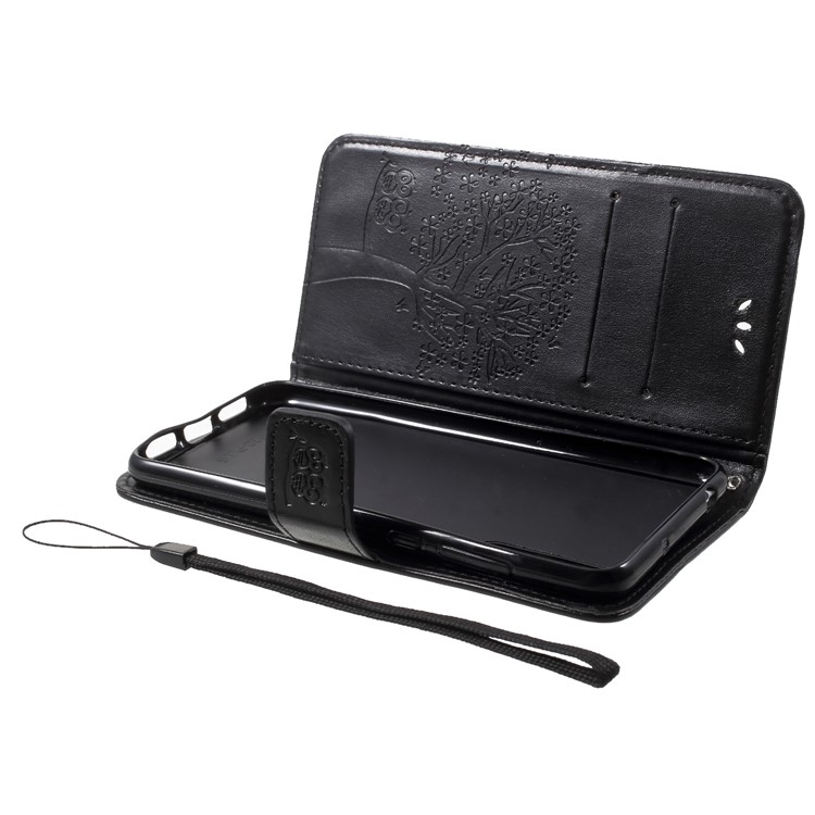 Imprint Tree Owl Magnetic Wallet PU Leather Stand Cover for Huawei P20 Pro - Black-9