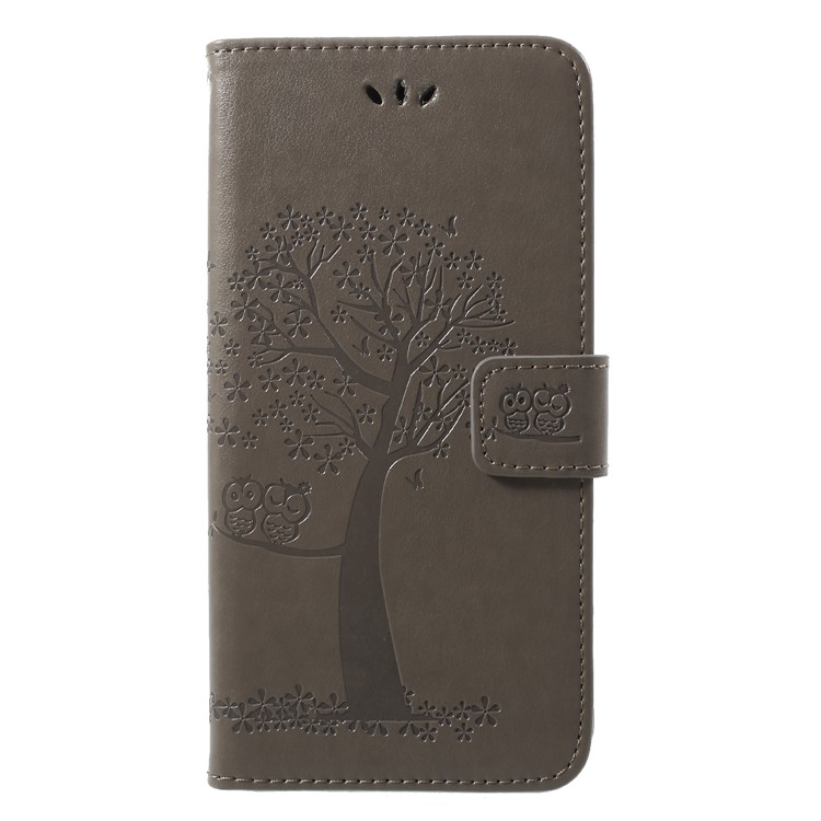 Imprint Tree Owl Magnetic Wallet PU Leather Stand Case for Huawei P20 Pro - Grey-1