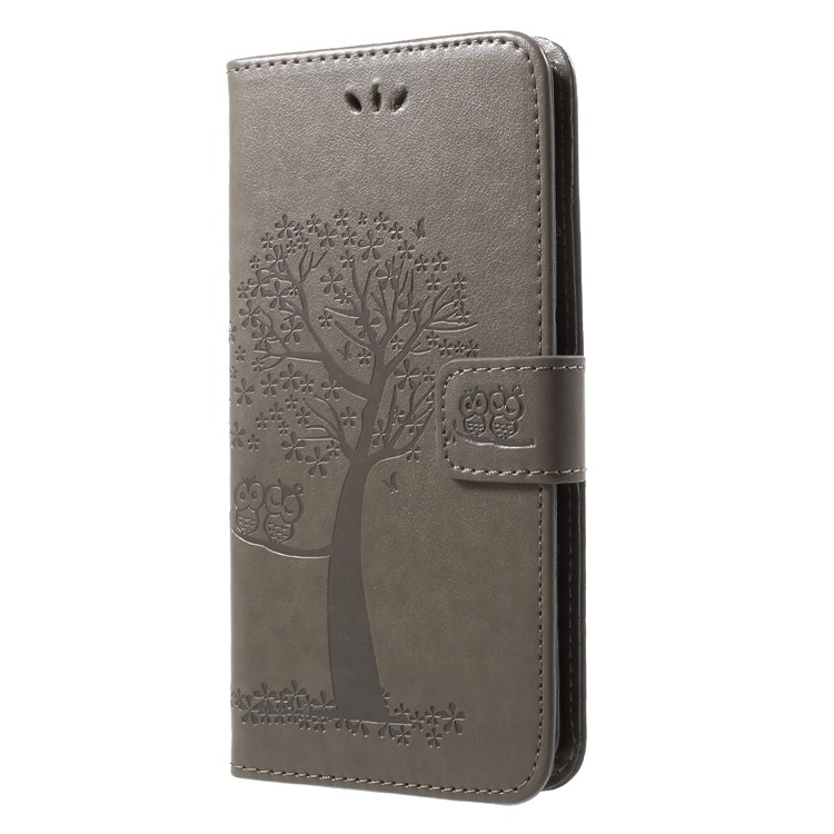 Imprint Tree Owl Magnetic Wallet PU Leather Stand Case for Huawei P20 Pro - Grey-3