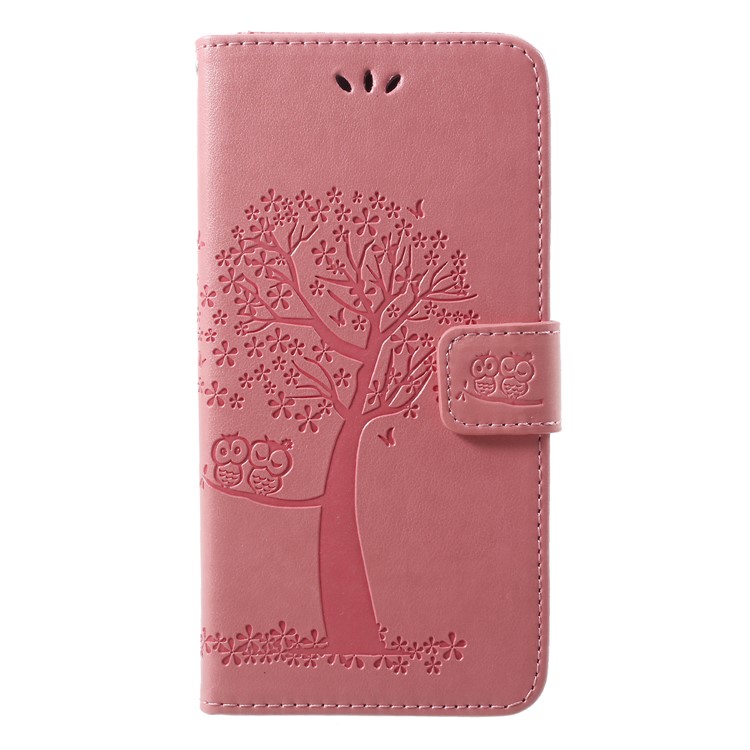 Imprint Tree Owl Magnetic Wallet PU Leather Stand Casing for Huawei P20 Pro - Pink-1