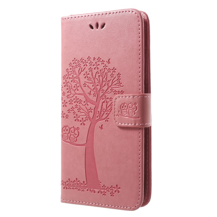 Imprint Tree Owl Magnetic Wallet PU Leather Stand Casing for Huawei P20 Pro - Pink-3