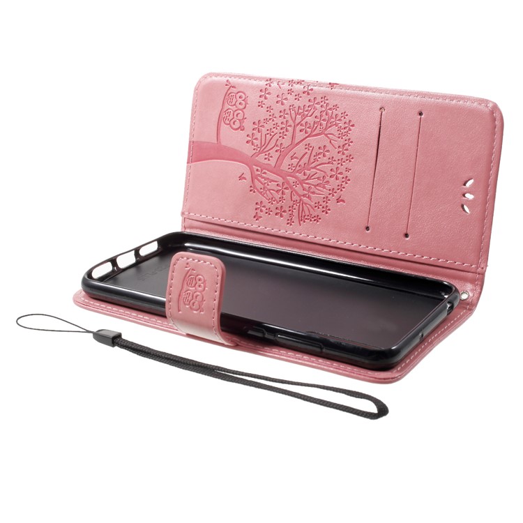 Imprint Tree Owl Magnetic Wallet PU Leather Stand Casing for Huawei P20 Pro - Pink-5