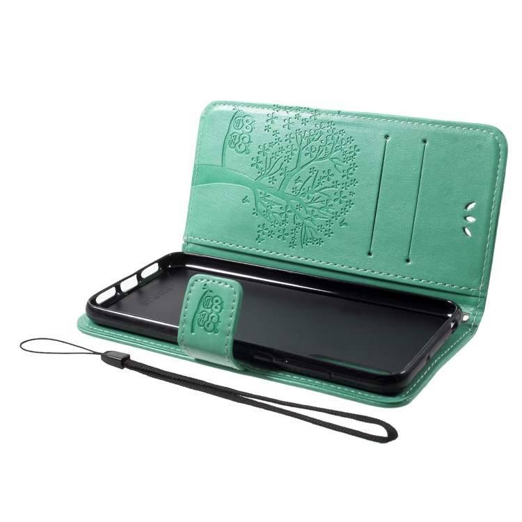 Imprint Tree Owl Magnetic Wallet PU Leather Stand Mobile Phone Cover for Huawei P20 Pro - Green-5