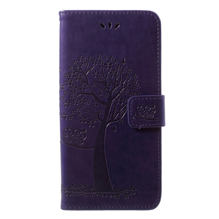 Imprint Tree Owl Magnetic Wallet PU Leather Stand Cell Phone Shell for Huawei P20 Pro - Dark Purple-1