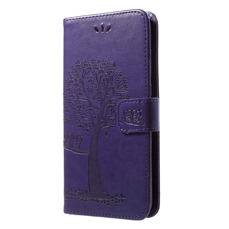 Imprint Tree Owl Magnetic Wallet PU Leather Stand Cell Phone Shell for Huawei P20 Pro - Dark Purple-3
