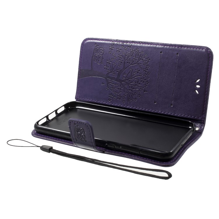 Imprint Tree Owl Magnetic Wallet PU Leather Stand Cell Phone Shell for Huawei P20 Pro - Dark Purple-5