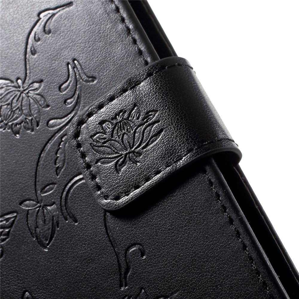 Imprint Butterfly Flower Wallet Stand Leather Case for Huawei P20 - Black-6