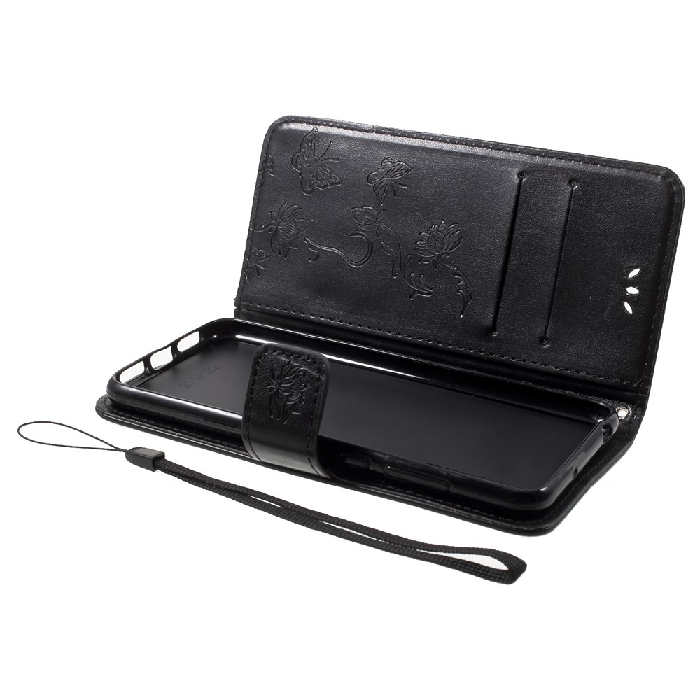 Imprint Butterfly Flower Wallet Stand Leather Case for Huawei P20 - Black-7