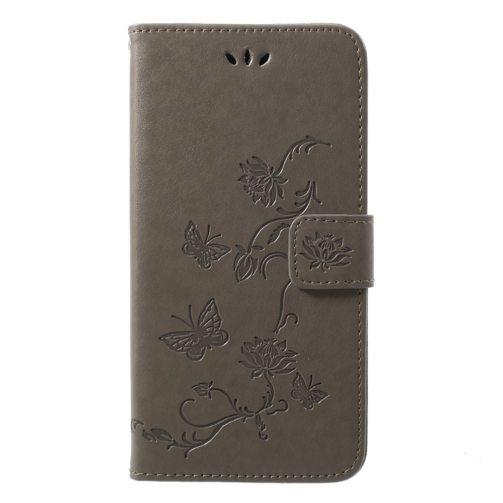 Imprimé Papillon Fleur Wallet Stand Couverture En Cuir Pour Huawei P20 - Gris-1