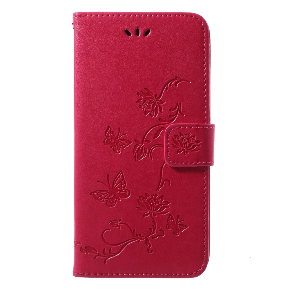 Imprimé Papillon Fleur Porte-monnaie Stand En Cuir Shell Pour Huawei P20 - Rose-1