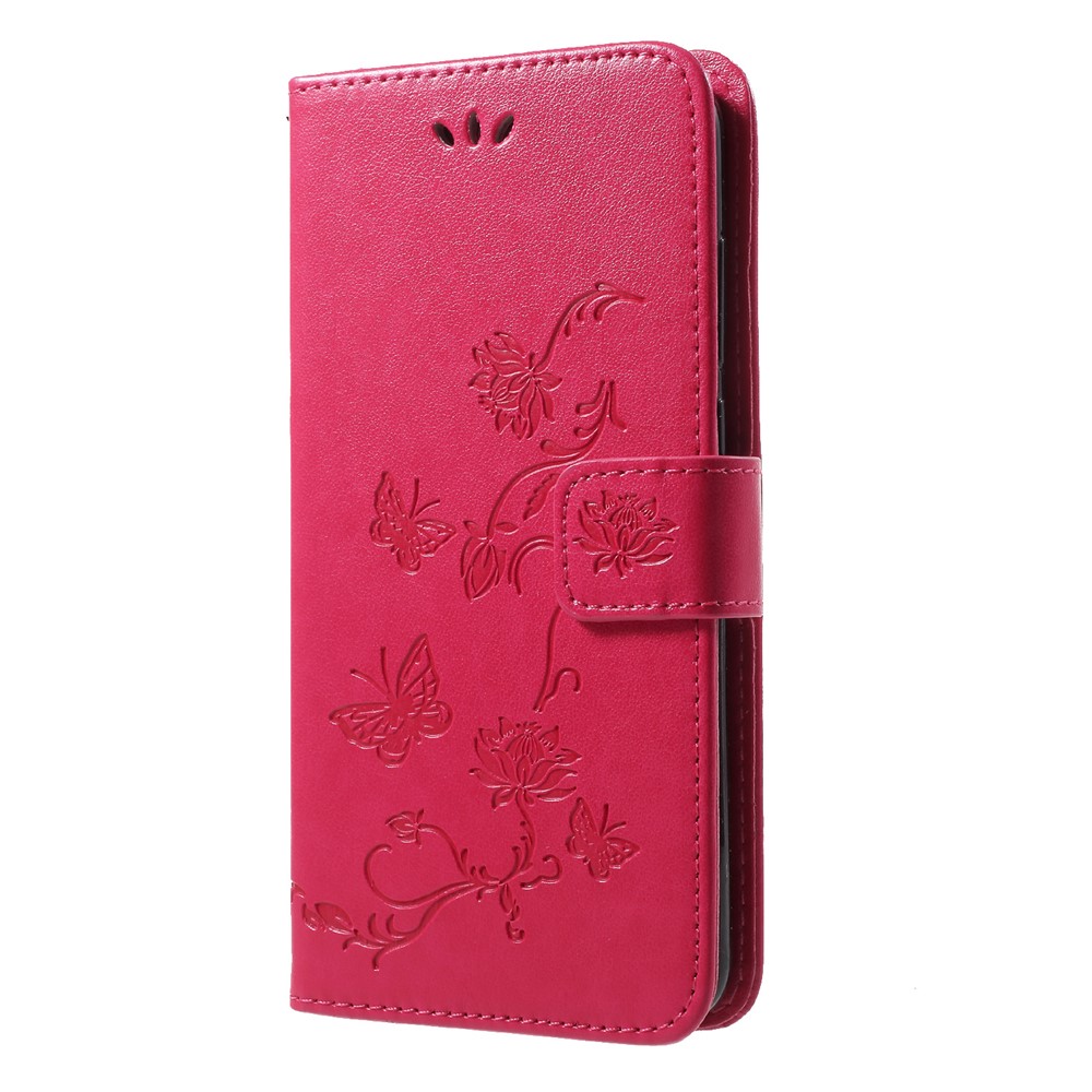 Imprimé Papillon Fleur Porte-monnaie Stand En Cuir Shell Pour Huawei P20 - Rose-3