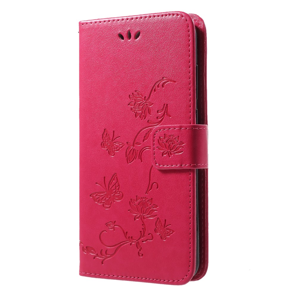 Imprint Butterfly Flower Wallet Stand Кожаная Оболочка Для Huawei P20 - Роза-3