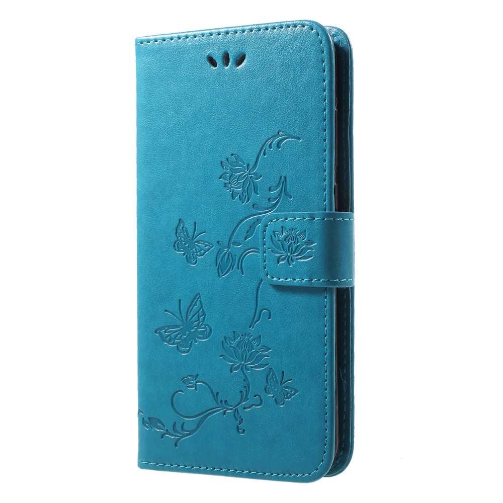 Caja Móvil Del Cuero Del Soporte De La Cartera De La Flor De La Mariposa De La Impresión Para Huawei P20 - Azul-3