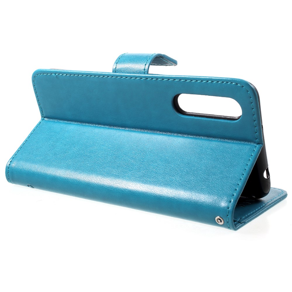 Caja Móvil Del Cuero Del Soporte De La Cartera De La Flor De La Mariposa De La Impresión Para Huawei P20 - Azul-4