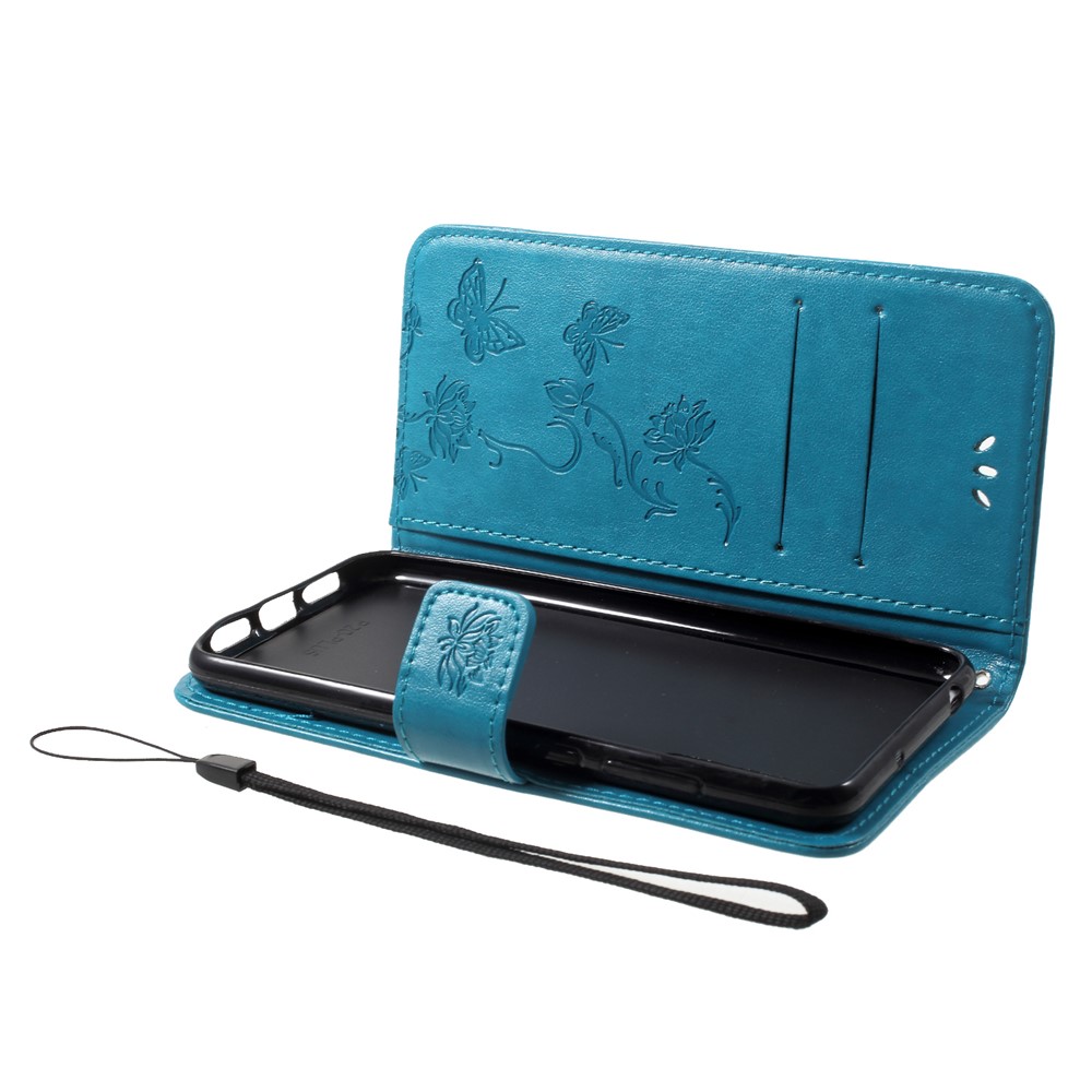 Caja Móvil Del Cuero Del Soporte De La Cartera De La Flor De La Mariposa De La Impresión Para Huawei P20 - Azul-5