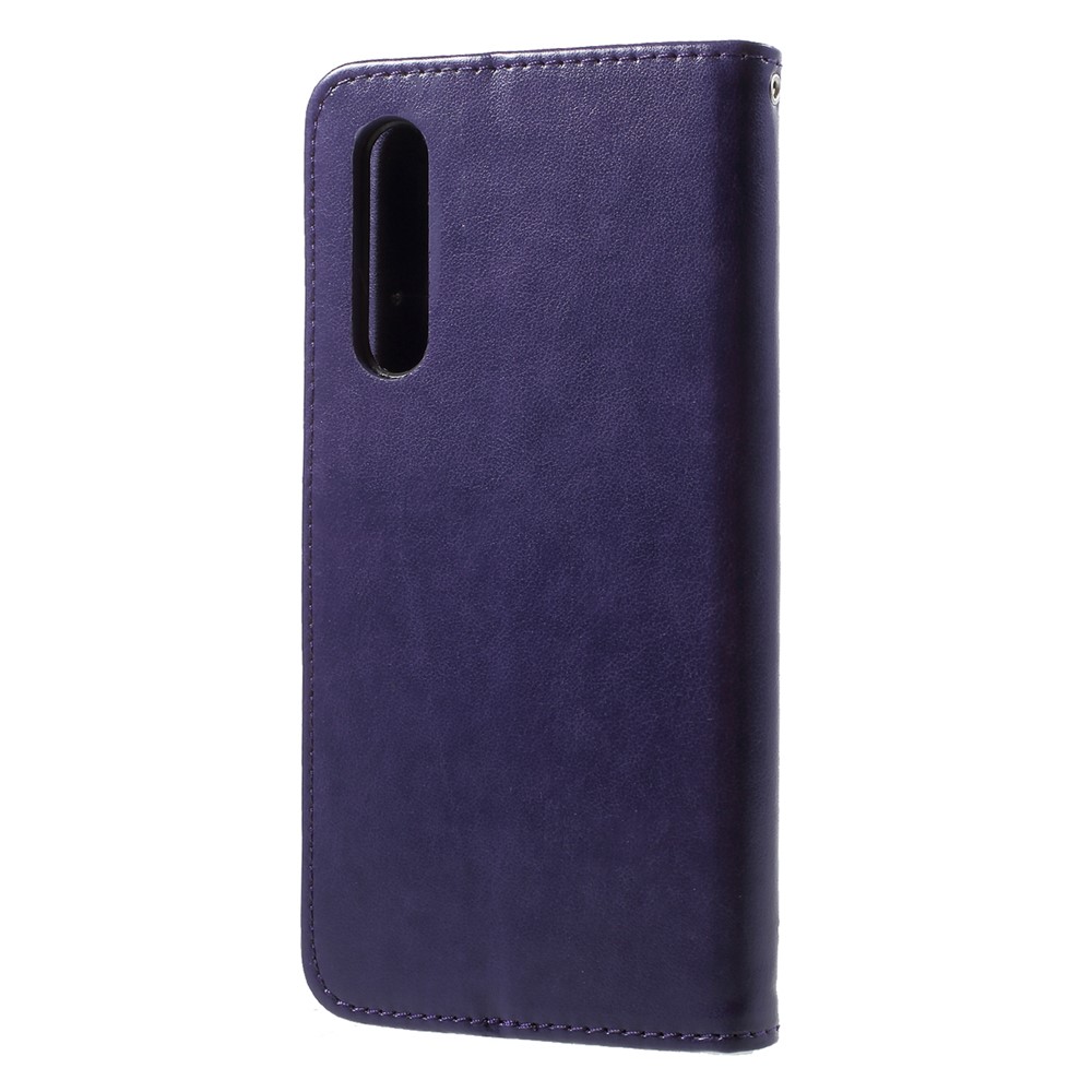 Imprint Butterfly Flower Wallet Stand Leather Mobile Casing for Huawei P20 - Dark Purple-2